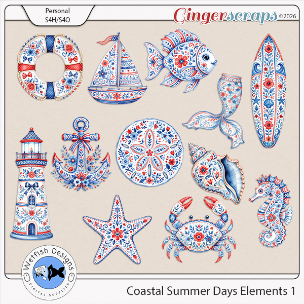 Coastal Summer Days Elements 1 by Wetfish Designs