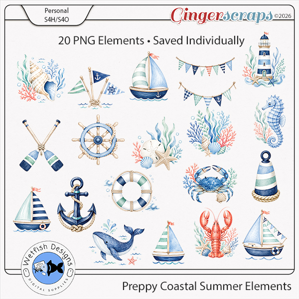 Preppy Coastal Summer Elements by Wetfish Designs  