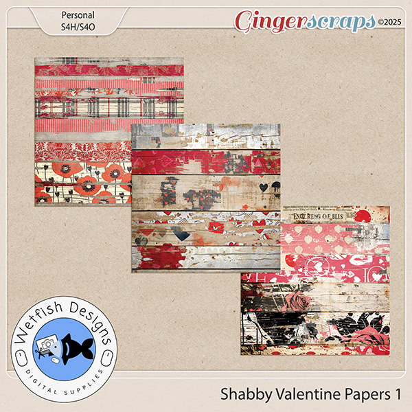 Shabby Valentine Papers 1 by Wetfish Designs 