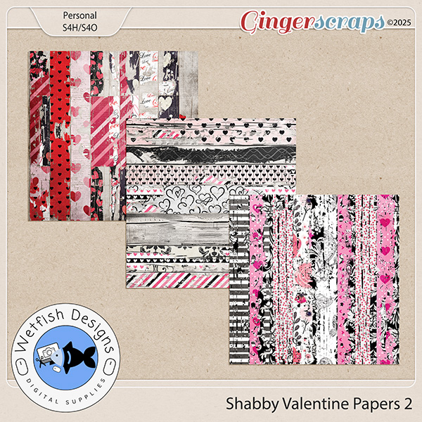Shabby Valentine Papers 2 by Wetfish Designs 