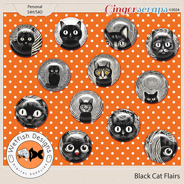 Black Cat Flairs by Wetfish Designs