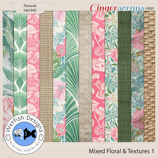Mixed Floral Texture Paper Pack 1 by Wetfish Designs