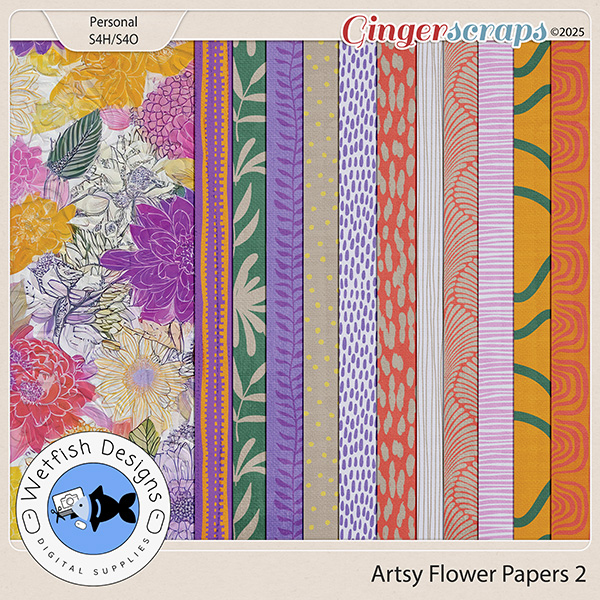 Artsy Flower Papers 2 by Wetfish Designs 