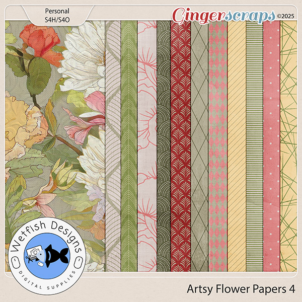 Artsy Flower Papers 4 by Wetfish Designs 