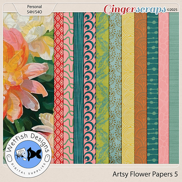 Artsy Flower Papers 5 by Wetfish Designs 