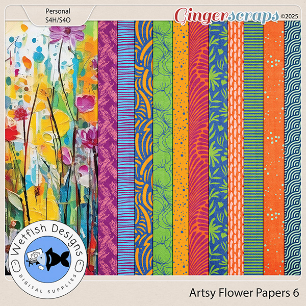 Artsy Flower Papers 6 by Wetfish Designs  