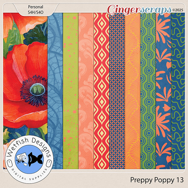 Preppy Poppy 13 Paper Pack by Wetfish Designs
