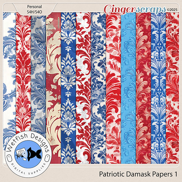 Patriotic Damask Papers 1 by Wetfish Designs     