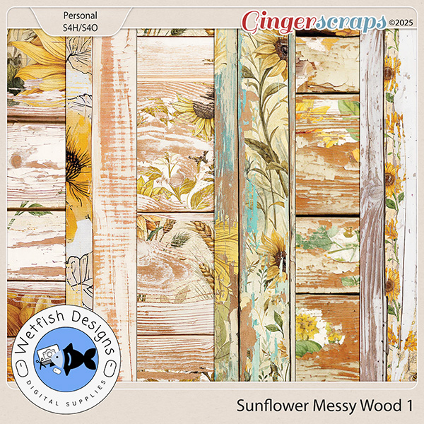 Sunflower Messy Wood Papers 1 by Wetfish Designs  