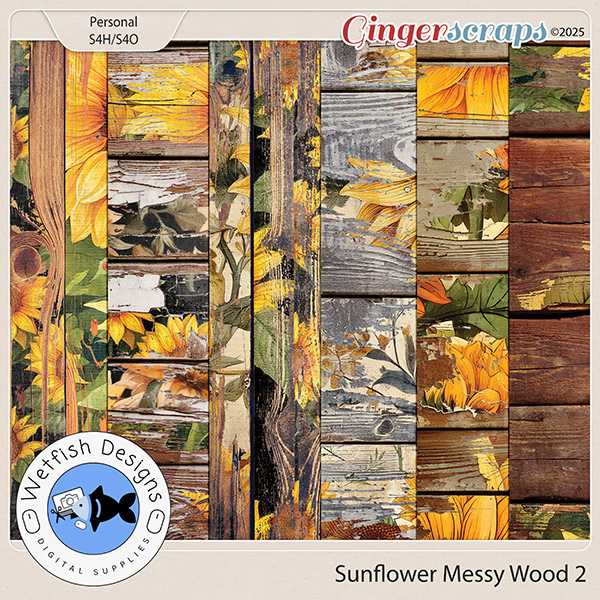 Sunflower Messy Wood Papers 2 by Wetfish Designs  
