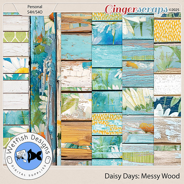 Daisy Messy Wood Papers by Wetfish Designs