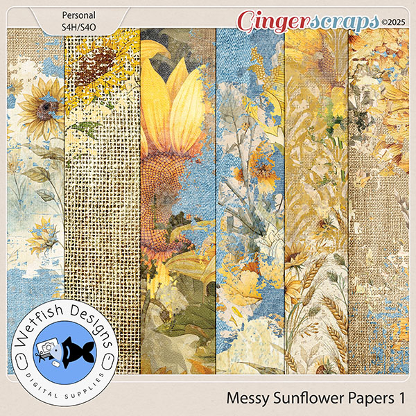 Messy Sunflower Papers 1 by Wetfish Designs
