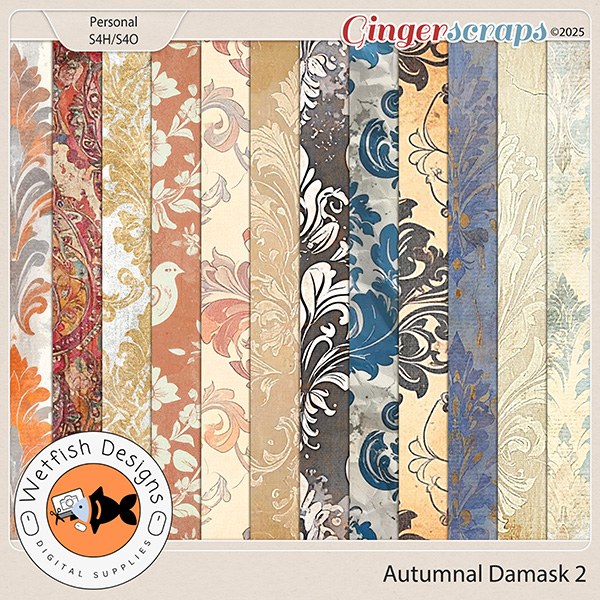 Autumnal Damask 2 by Wetfish Designs  