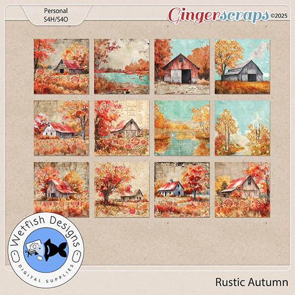 Rustic Autumn Collage Papers by Wetfish Designs