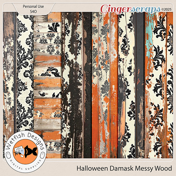 Halloween Messy Damask Wood Papers by Wetfish Designs