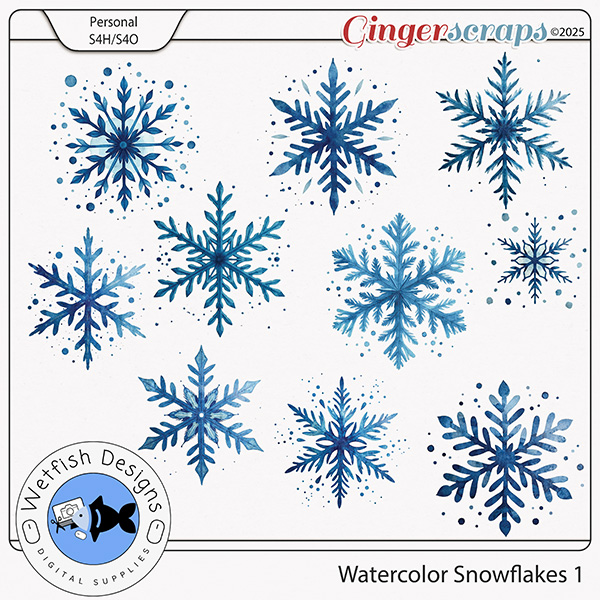 Watercolor Snowflakes 1 by Wetfish Designs