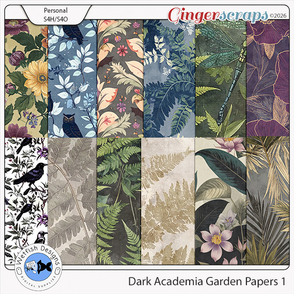 Dark Academia Garden Papers 1 by Wetfish Designs