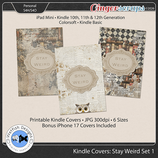 Kindle Covers: Stay Weird Set 1 by Wetfish Designs