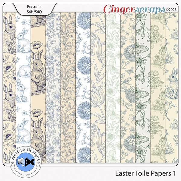 Easter Toile Papers 1 by Wetfish Designs