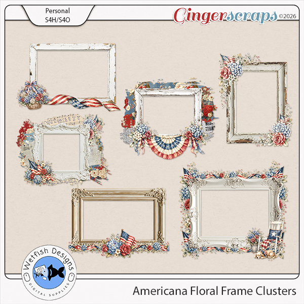 Americana Floral Frame Clusters by Wetfish Designs 
