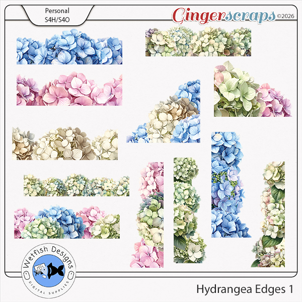 Hydrangea Edges Set 1 by Wetfish Designs