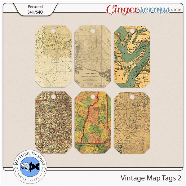 Vintage Map Tags 2 by Wetfish Designs 