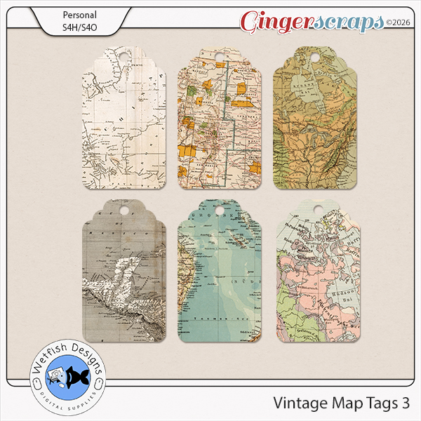 Vintage Map Tags 3 by Wetfish Designs  