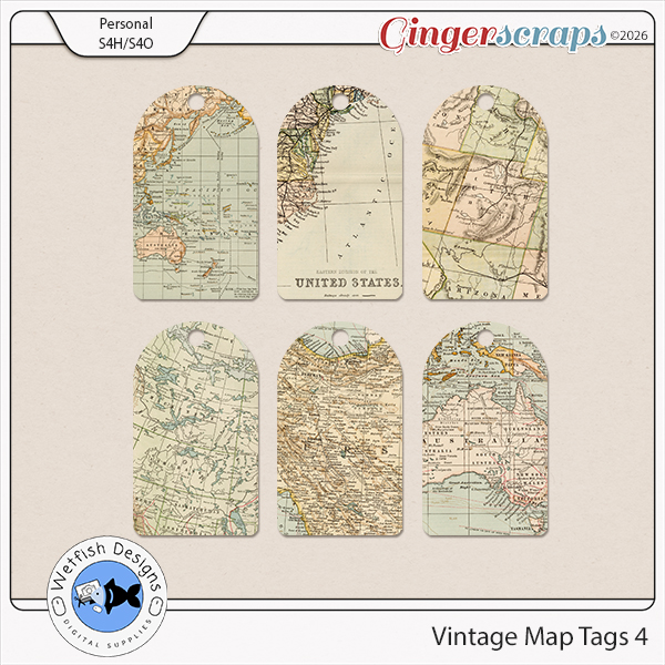 Vintage Map Tags 4 by Wetfish Designs   