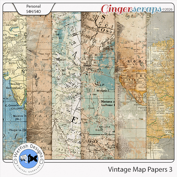 Vintage Map Papers 3 by Wetfish Designs