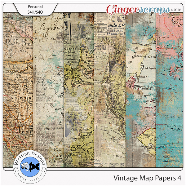 Vintage Map Papers 4 by Wetfish Designs