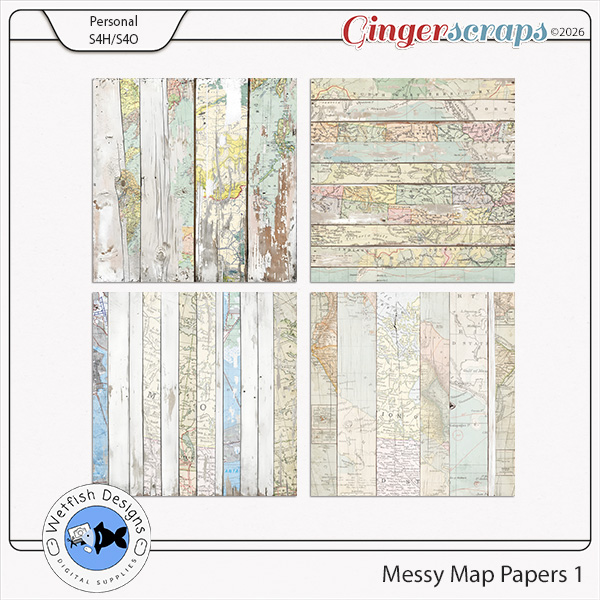 Messy Map Papers 1 by Wetfish Designs
