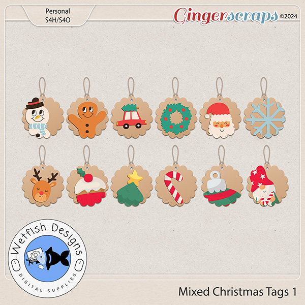 Mixed Digital Christmas Tag Set 1 by Wetfish Designs