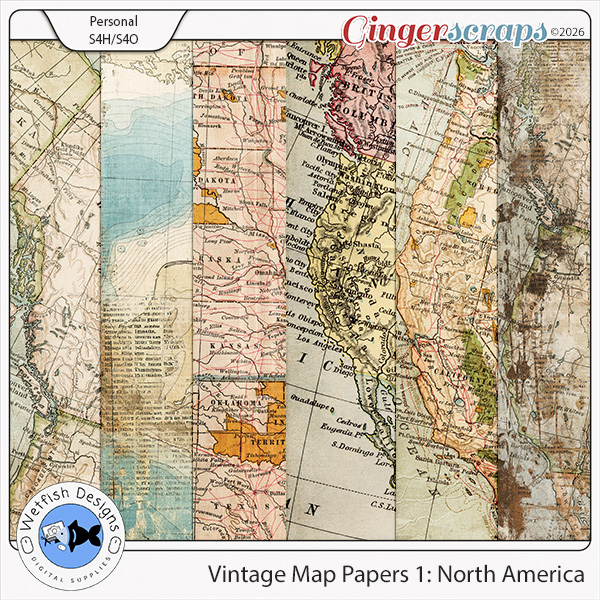 Vintage Map Papers 1 by Wetfish Designs