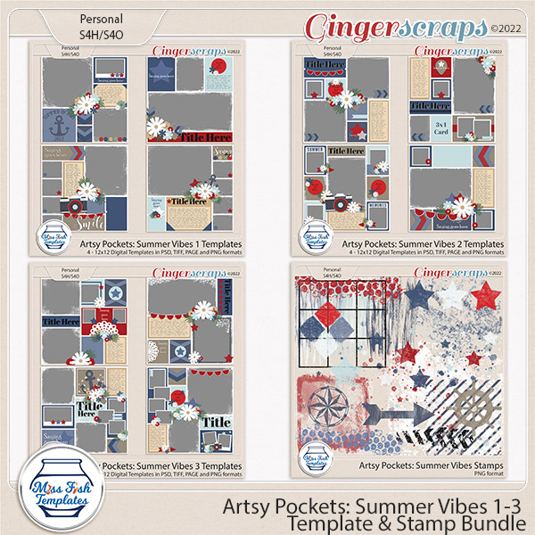 Artsy Pockets - Summer Vibes 1 -3 Templates & Stamp Bundle by Miss Fish
