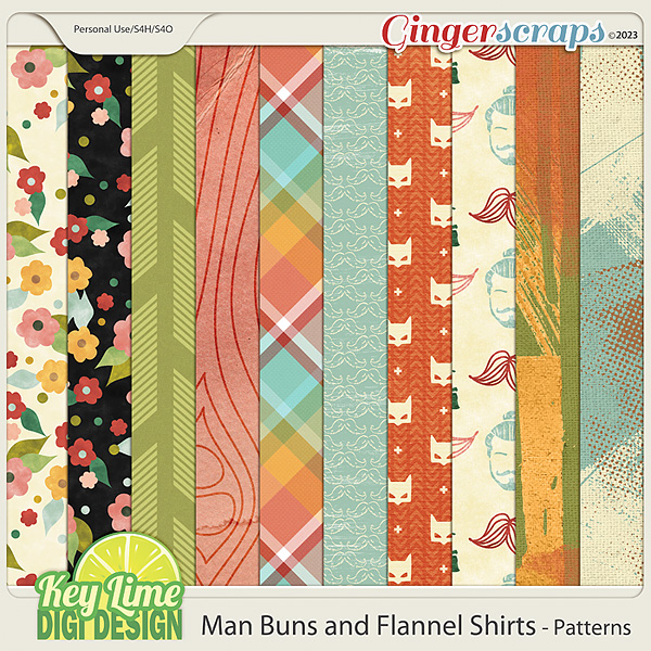 Man Buns and Flannel Shirts Patterned Papers by Key Lime Digi Design