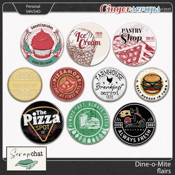 Dine-o-Mite Flairs by ScrapChat Designs