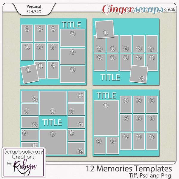 12 Memories Templates by Scrapbookcrazy Creations