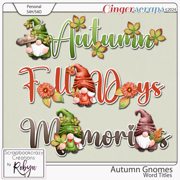 Autumn Gnomes Word Titles by Scrapbookcrazy Creations