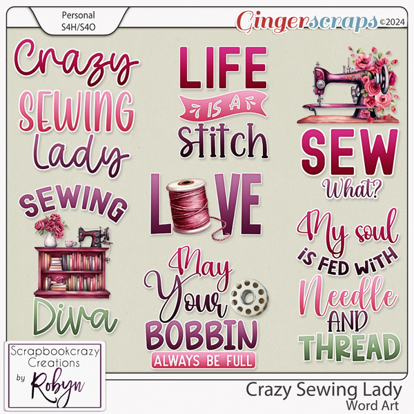 Crazy Sewing Lady Word Art by Scrapbookcrazy Creations