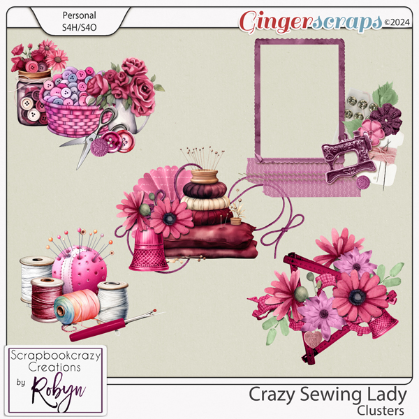 Crazy Sewing Lady Clusters by Scrapbookcrazy Creations