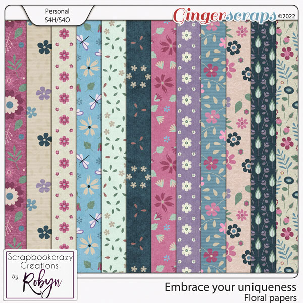Embrace your Uniqueness Floral Papers by Scrapbookcrazy Creations