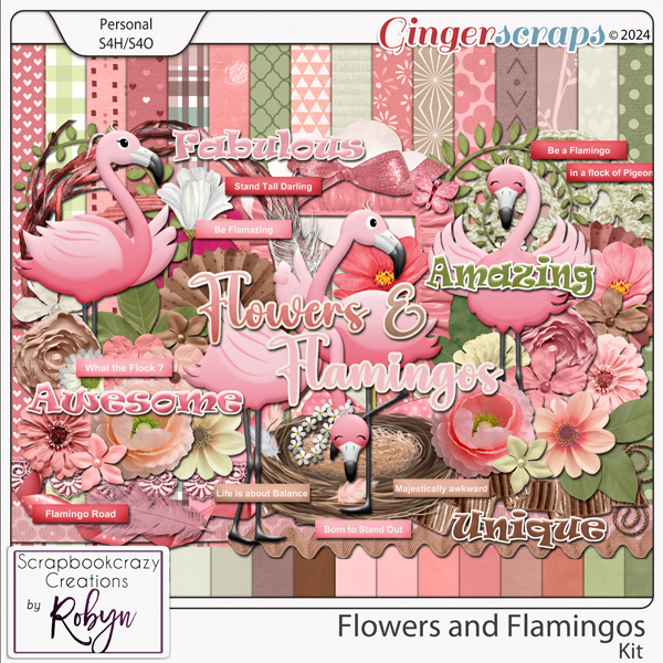 Flowers and Flamingos Kit by Scrapbookcrazy Creations