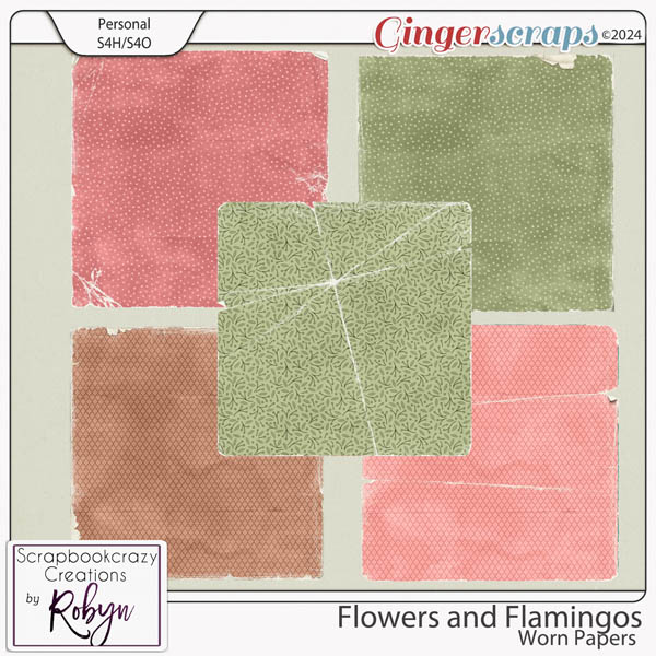 Flowers and Flamingos Aged Papers by Scrapbookcrazy Creations