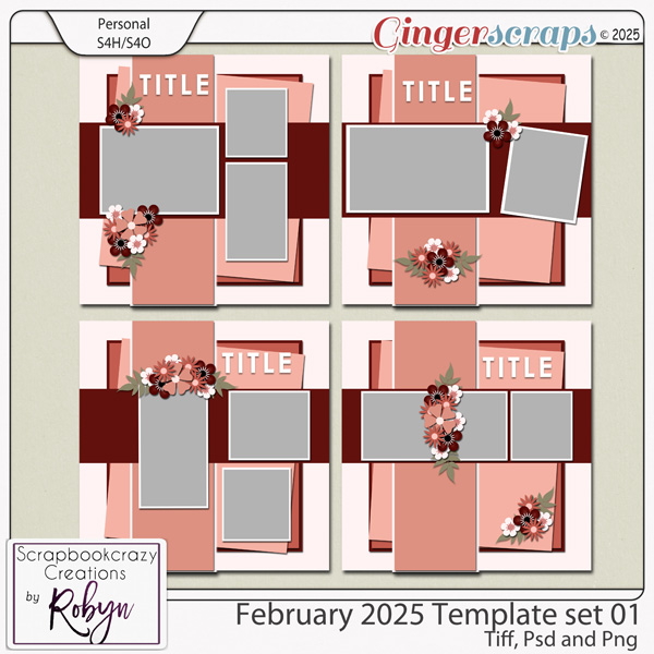 February 2025 Template Set 01 by Scrapbookcrazy Creations