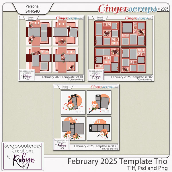 February 2025 Template Trio by Scrapbookcrazy Creations
