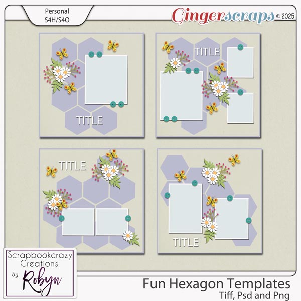 Fun Hexagons Templates 01-04 by Scrapbookcrazy Creations