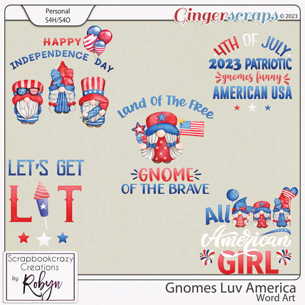 Gnomes Luv America Word Art by Scrapbookcrazy Creations