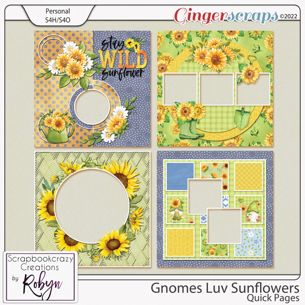 Gnomes Luv Sunflowers Quick Pages by Scrapbookcrazy Creations