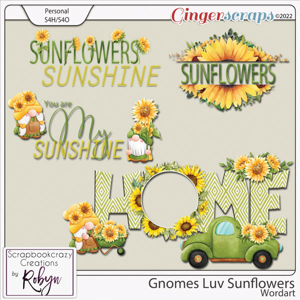 Gnomes Luv Sunflowers Word Art by Scrapbookcrazy Creations