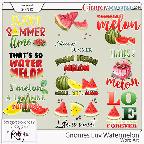 Gnomes Luv Watermelon Word Art by Scrapbookcrazy Creations